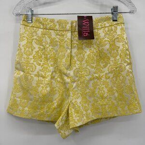 Willa Lemon Yellow Damask Dress Shorts Size M NWT
